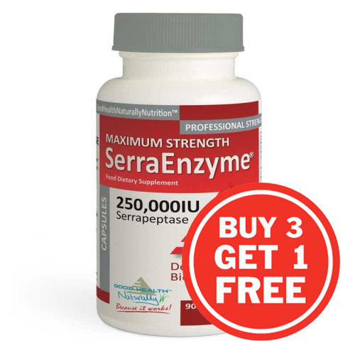 Serra Enzyme 250,000IU Maximum Strength - 4 x 90 Capsules ( ONE POT FREE )